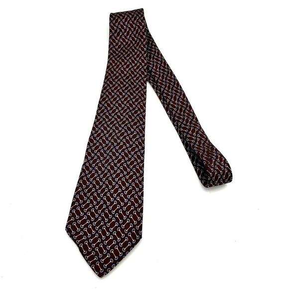 Gucci Men's Vintage Brown Abstract Print Necktie 100% Silk - Picture 1 of 6
